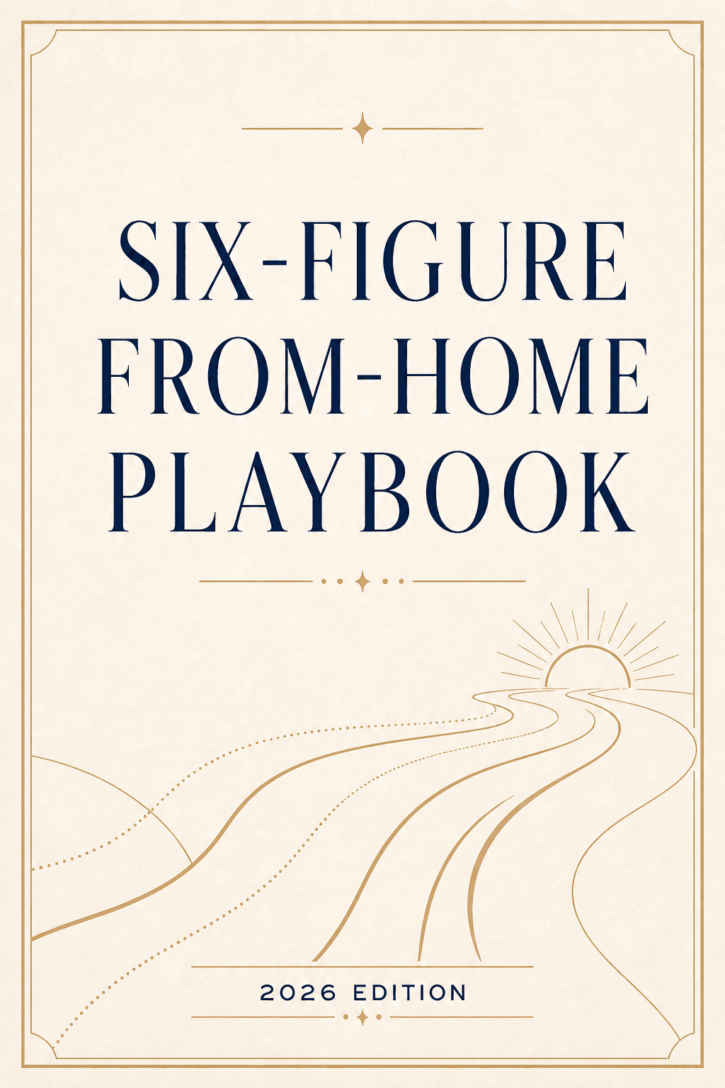 Cream and navy cover for the Six-Figure From-Home Playbook, 2026 edition